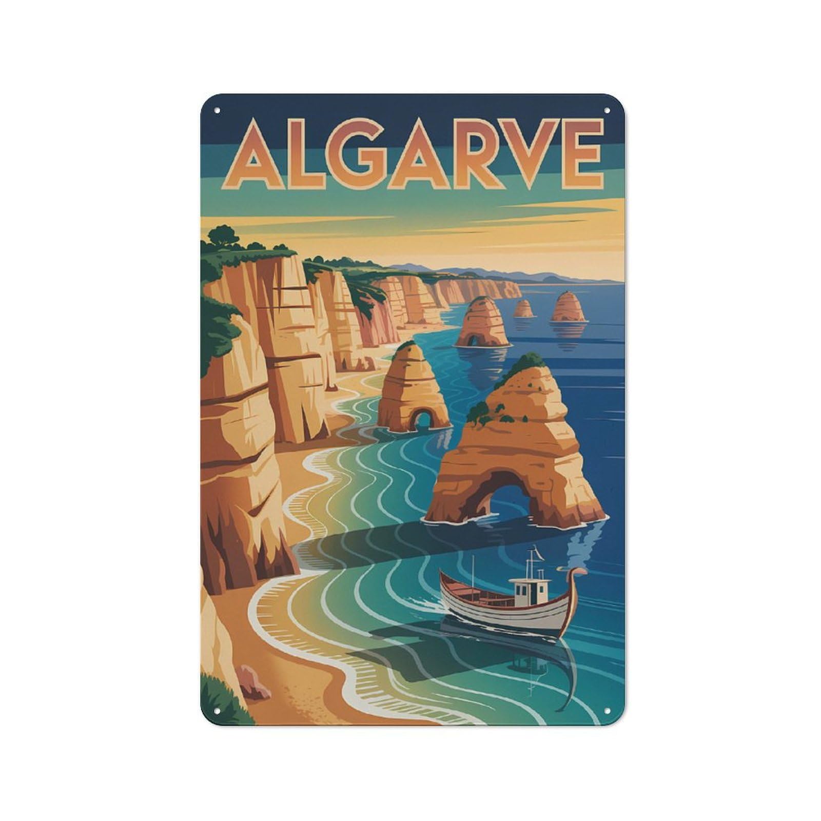 Junmoney Style-16 30X20cm Retro Metal Sign With Algarve Coast Travel For Living Room Or Hallway, For Living Room Decor Lovers Refreshing A Room In Autumn