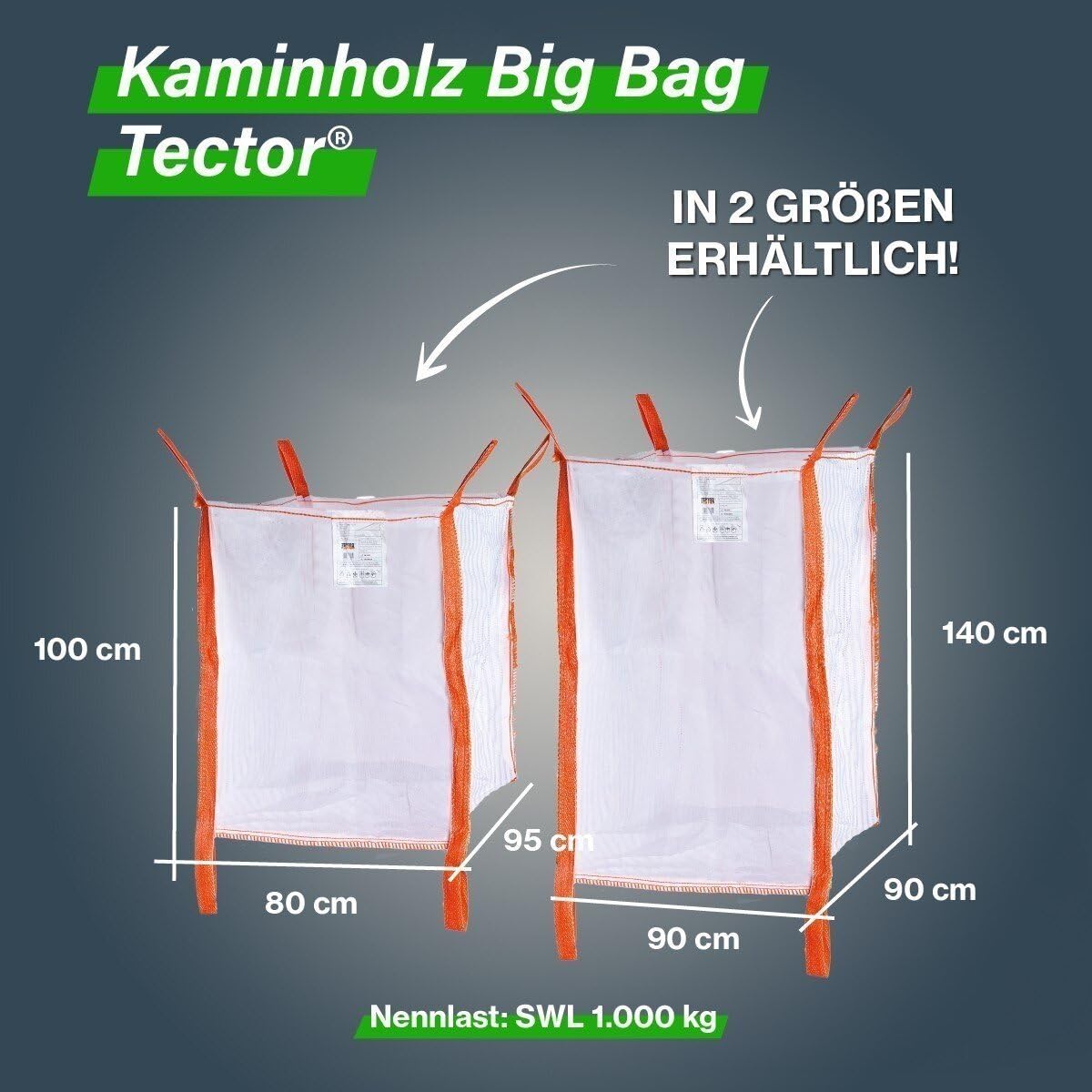Kaminholz Bag Woodbag Firewoodbag Brennholz luftdurchlässige BigBag Holzsack Holzbag Big Bag 90 x 90 x 140 cm (1 Stück)