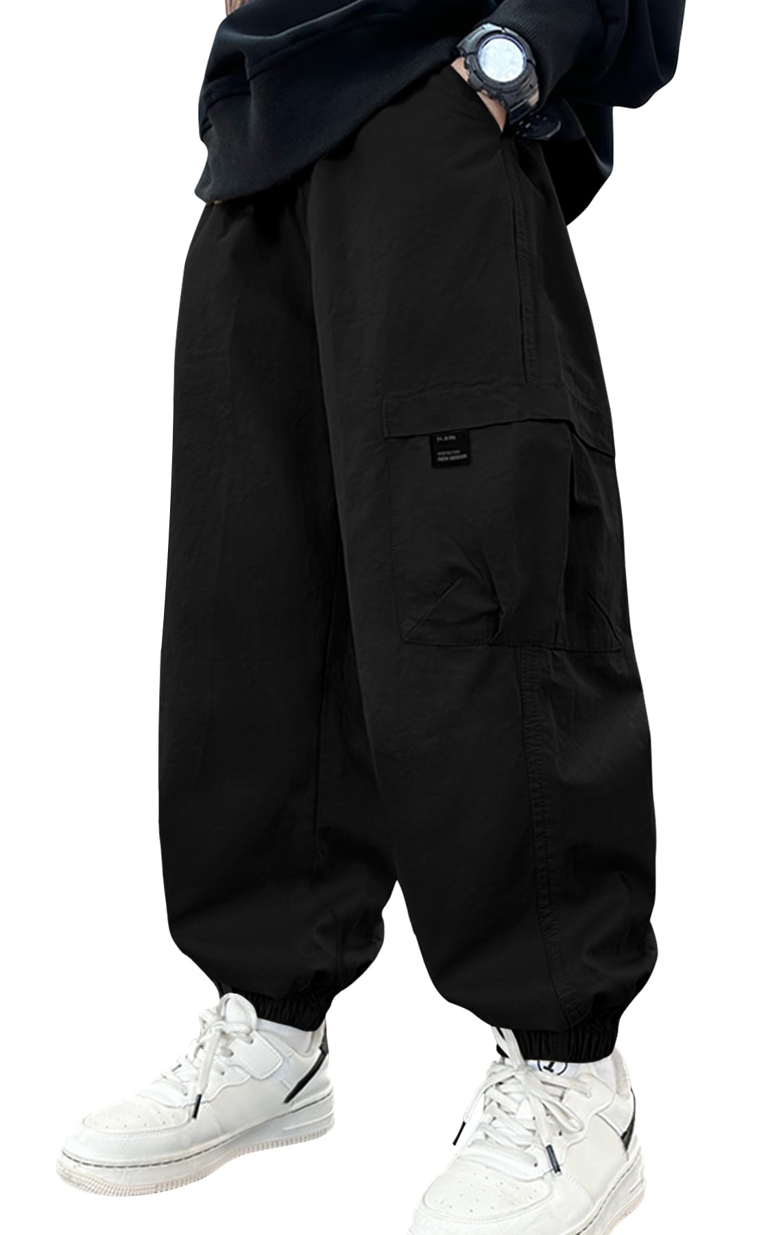 Happy Cherry - Pantalones Cargo Niño Jogger Pantalón Largo de Trabajo Casual Algodón con Cintura Elástica y Bolsillos Infantil para Verano Primavera Otoño Invierno - 110-164