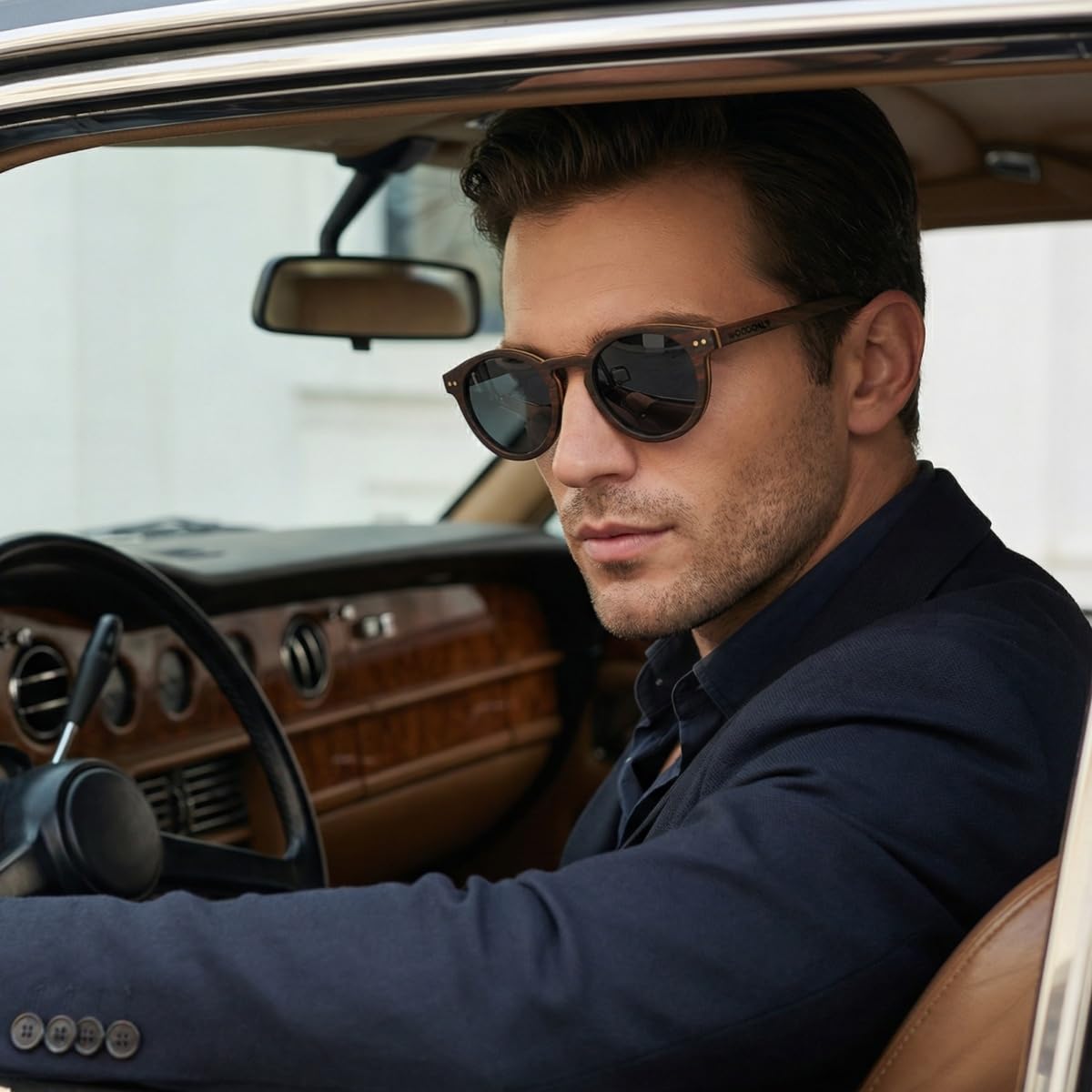 Holz Runde Polarisierte Sonnenbrille - Mode Stil Hölzerne Sonnenbrille mit Bambus Etui für Herren und Damen Perfekte Geschenke
