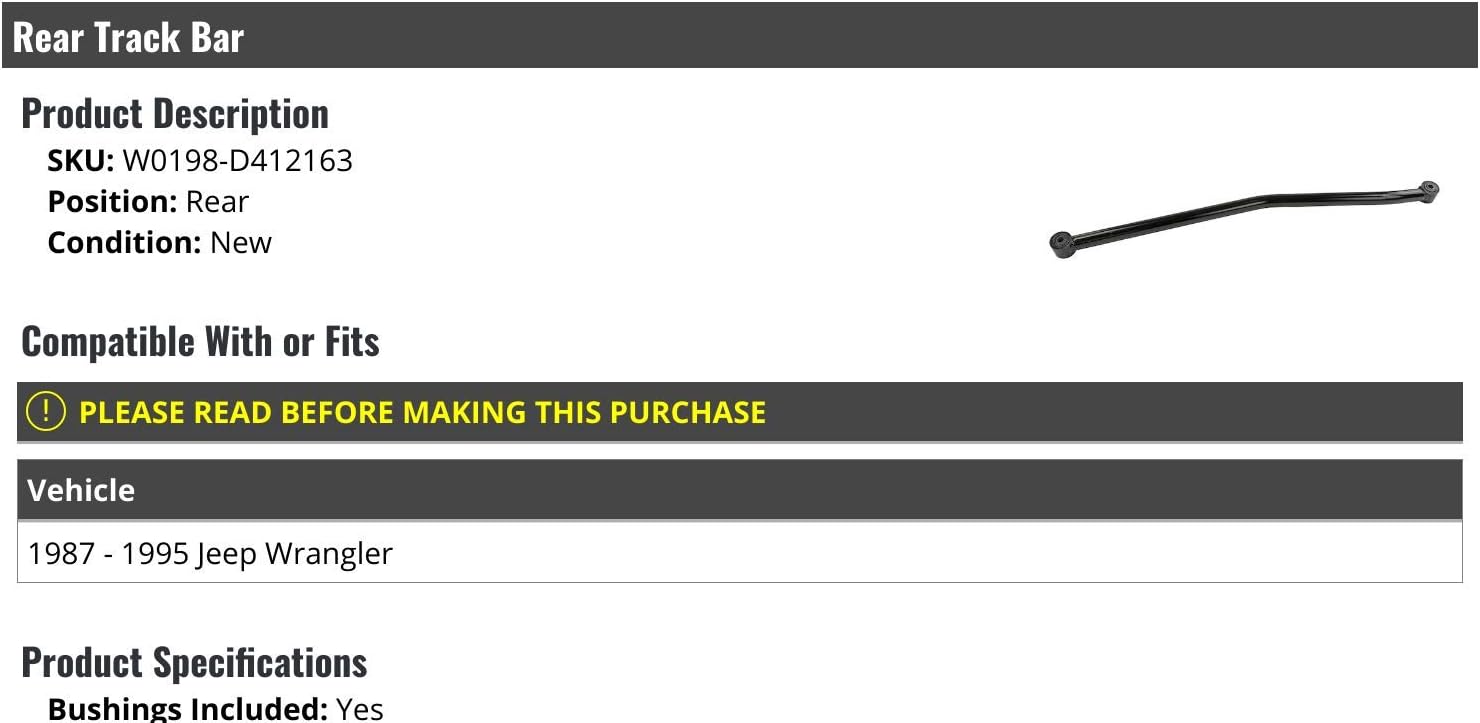 Marketplace Auto Parts - Rear Track Bar - Compatible with 1987-1995 Jeep Wrangler