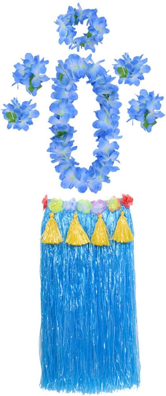 Hula Grass Skirts for Adults Hula Skirts for Women with Flower Leis Hawaiian Costumes for Luau Party, 1 Set 80CM - Image 2