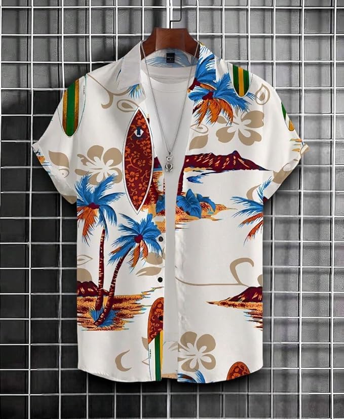 Image of Men's Striped Slim Fit Half Sleeves Stratchable Printed Shirt