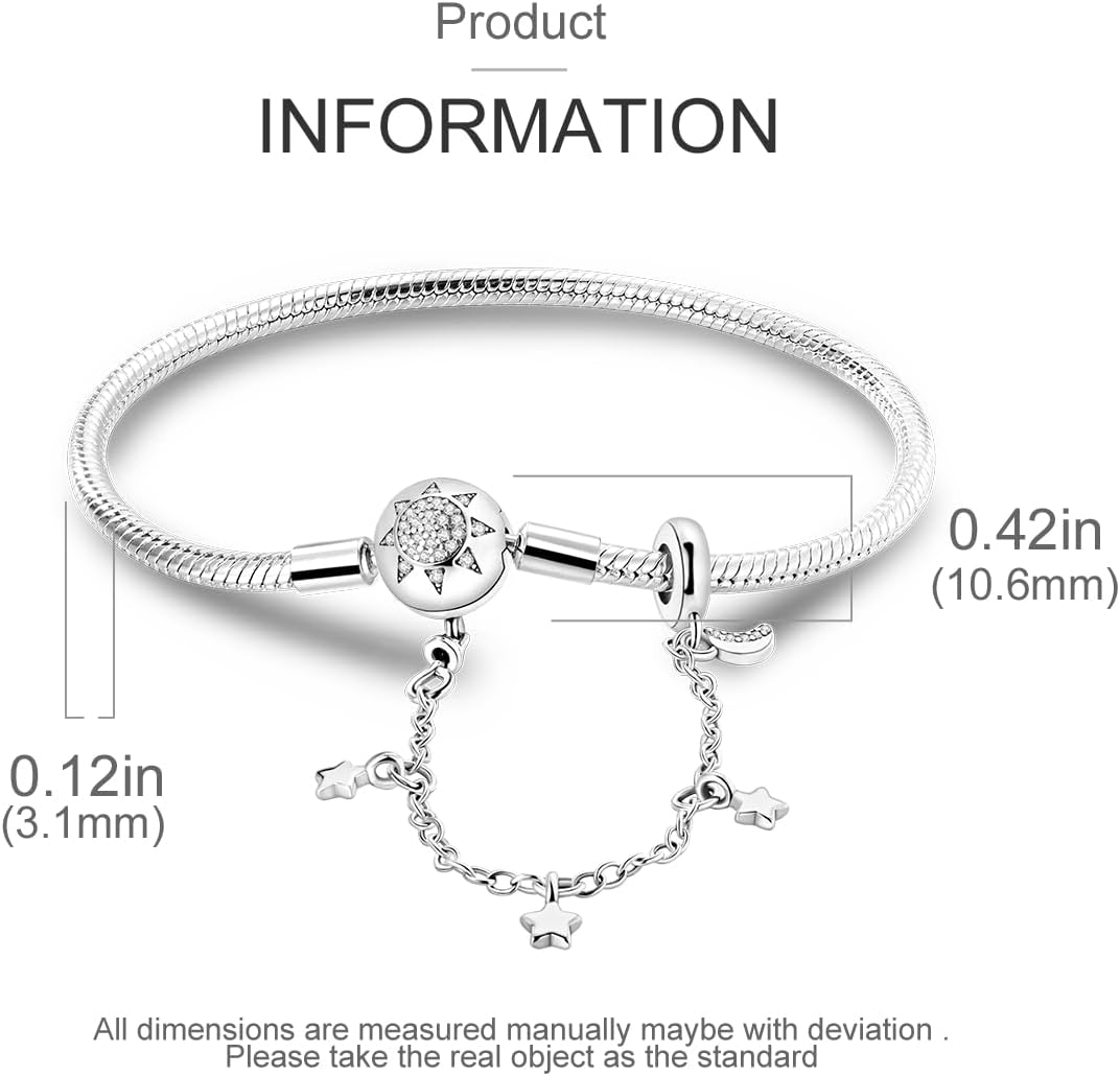 Charm Bracelet for Women Sterling Silver, Heart Clasp Snake Chain Bracelet Travel Charm Moments European Bracelet Jewelry Compatible with Pandora Charms, Gift for Her - Image 3