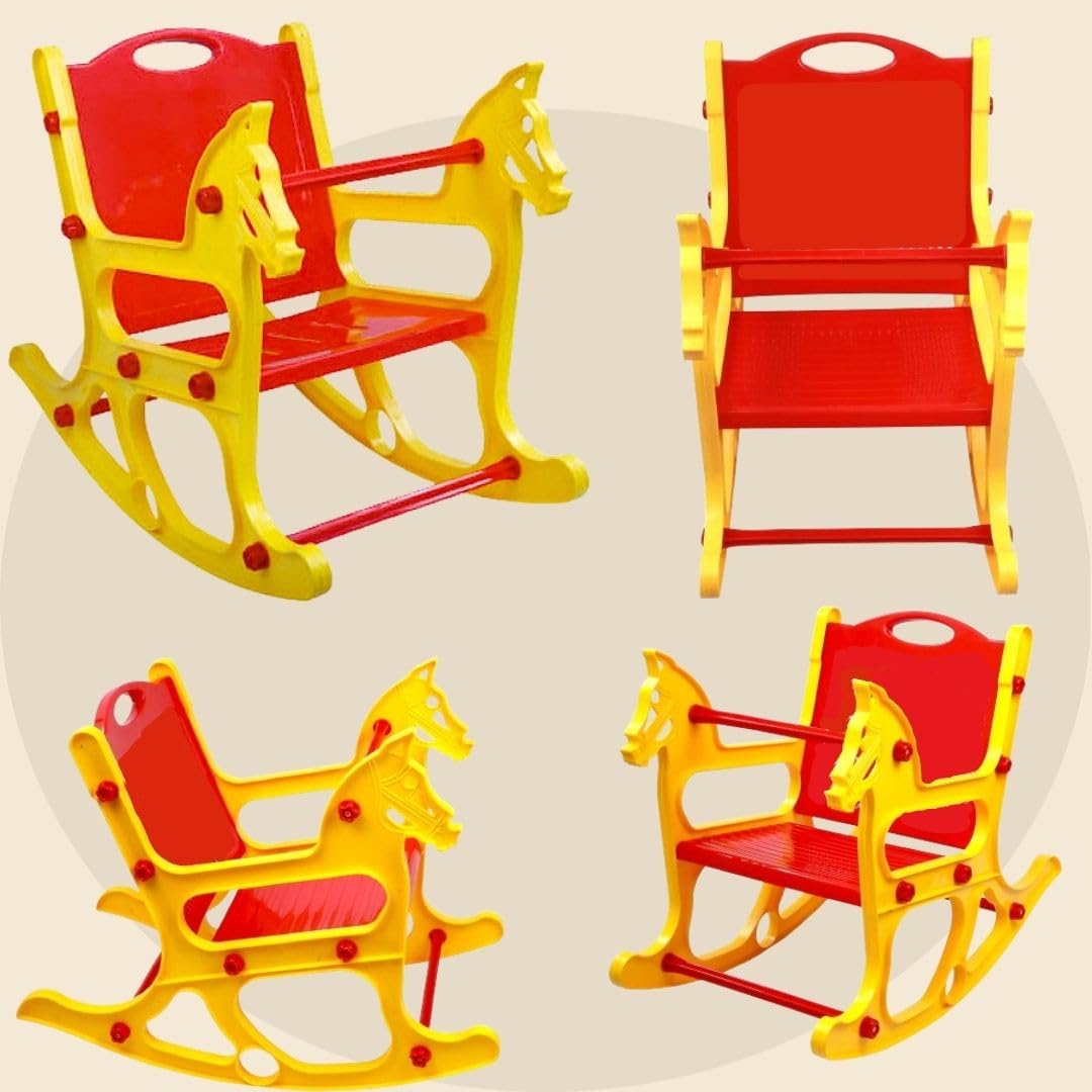 Baby Rocking Plastic Chair for Kids | Toddler Folding Reclining Seat | Swing Motion Sleeping Feeding Eating Sitting Playing Relaxing | Lightweight Portable | Age 6 Months to 3 Years (RED/YELLOW) 4