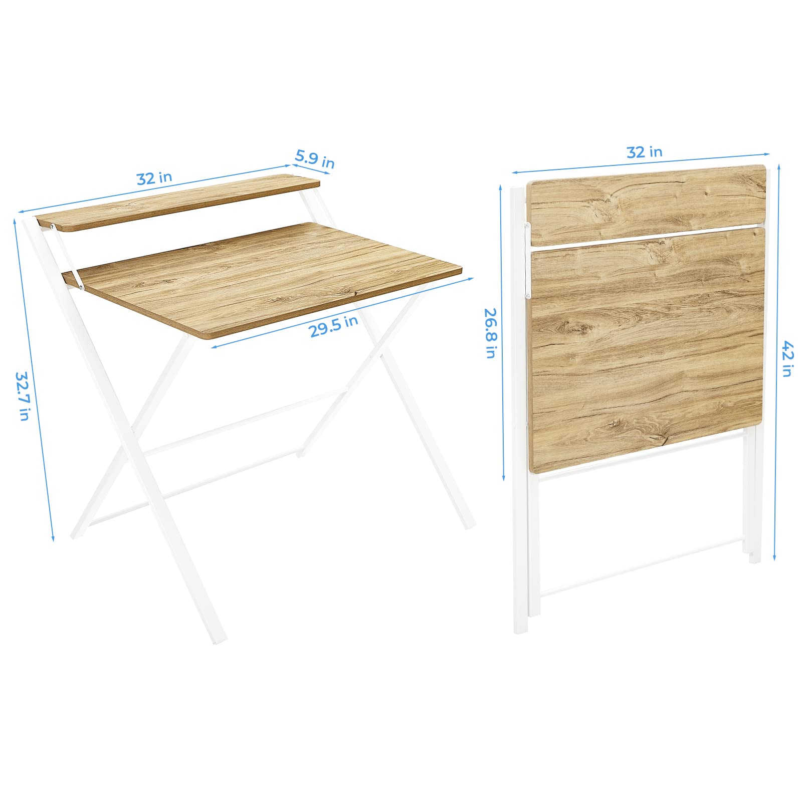 GreenForest Folding Desk No Assembly Required 29.5 x 20.47 inch, 2Tier
