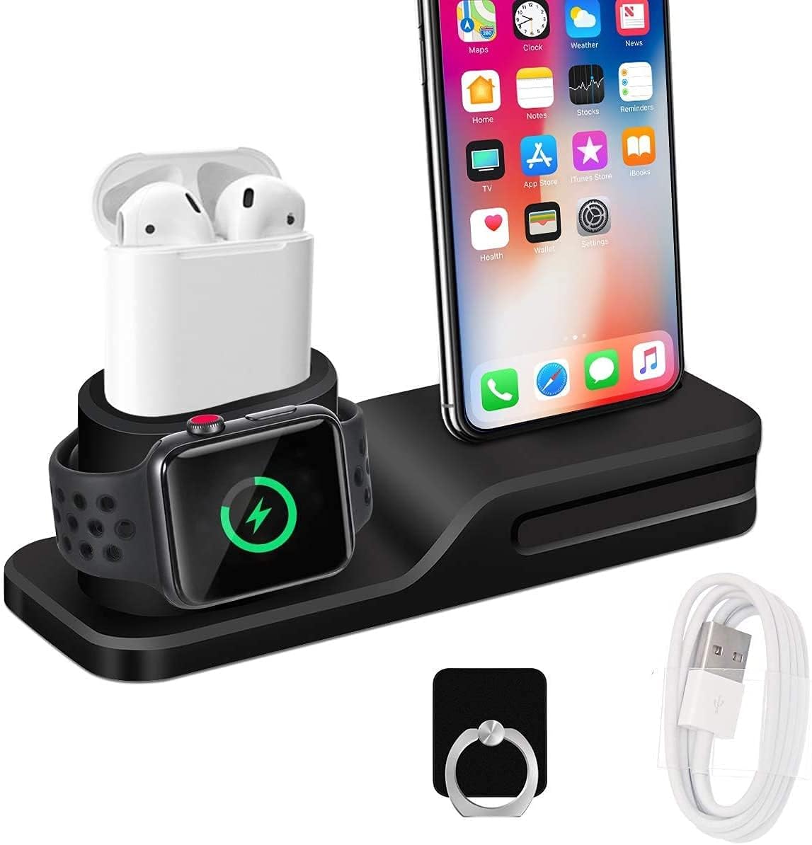 Stand for Apple Watch, Wonsidary 3 in 1 Universal Silicone Holder for iWatch/iPhone/Airpods, Charging Docks Station for Apple Watch Series 5 4 3 2 1 AirPods iPhone 11 X 8 8 Plus 7 6 iPad Mini