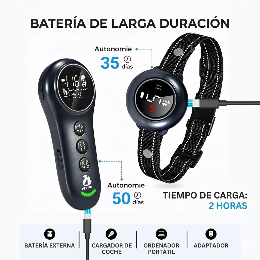 2 en1 Collar de Adiestramiento para Perros y Collar Antiladridos para Perros, Sin Descargas Eléctricas, 3 Modos Pitido/Vibración/Vibración Fuerte, Alcance de 1000 m (3300 ft),5 Niveles de Sensibilid