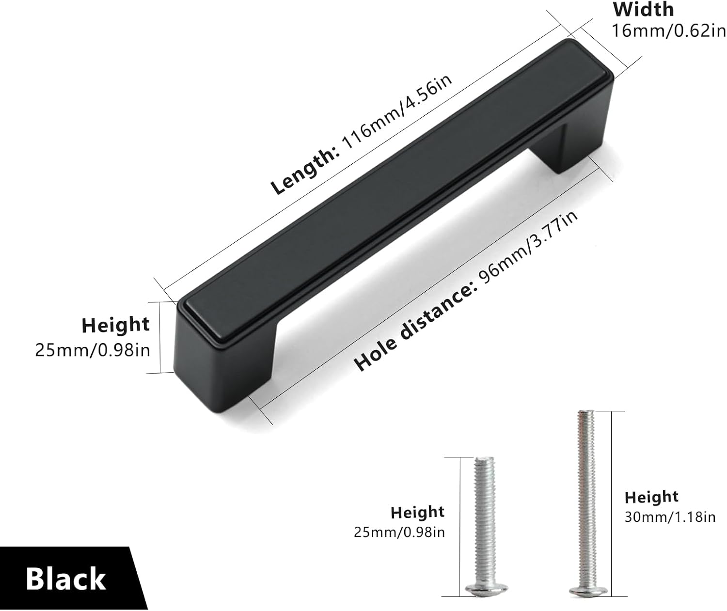 10 Pcs Drawer Pulls, Solid Square Kitchen Door Handles, Matte Black Cabinet Handles for Bathroom Cupboard Closet Hardware, 96 MM/3.78 Inch Hole Centers
