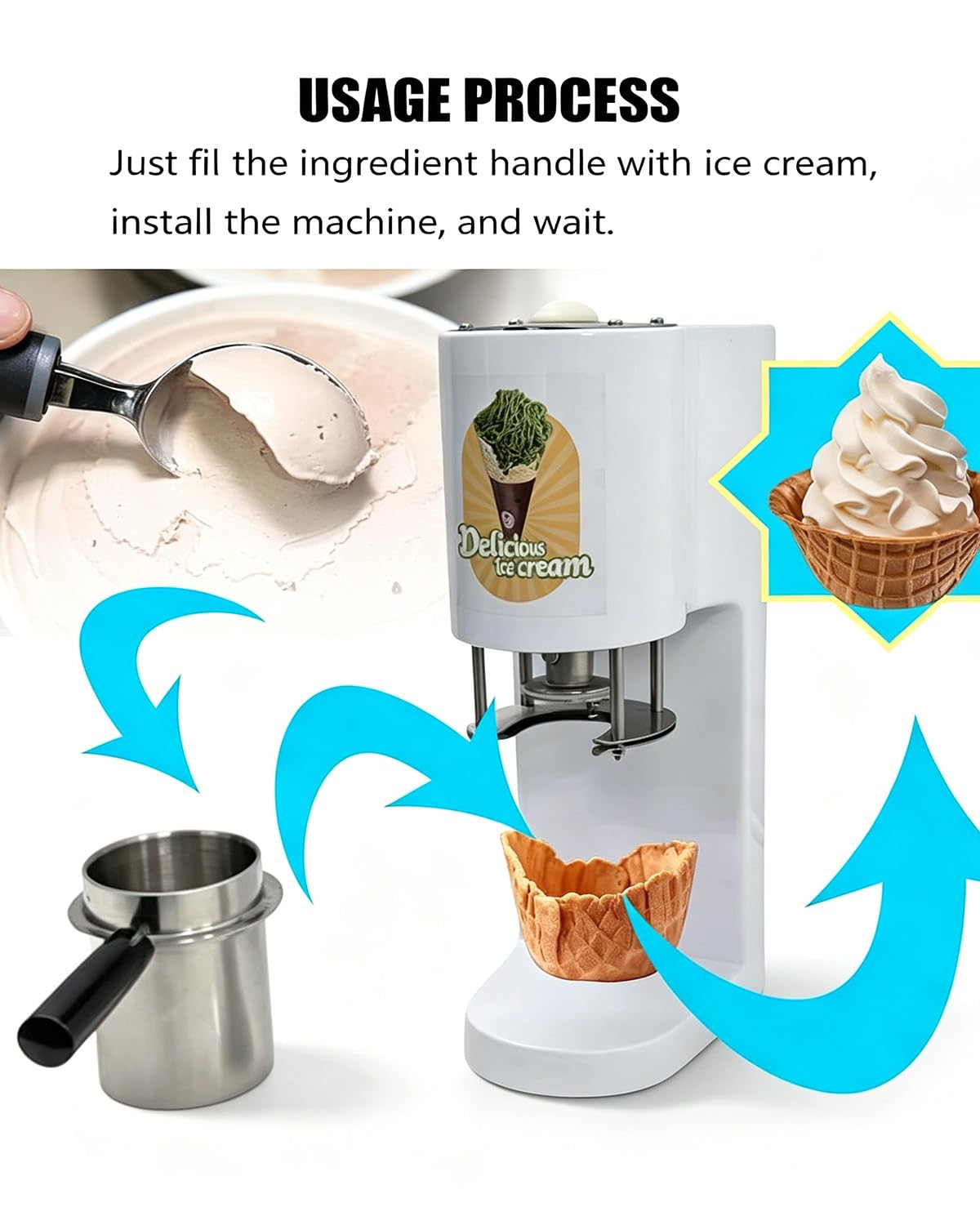 Heladera profesional Soft Serve, Máquina de Helados Comercial 80W White