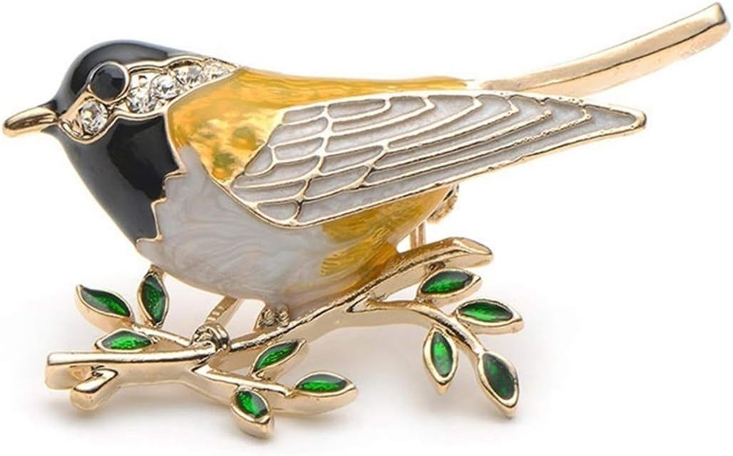 EJY Rhinestone Enamel Oriole Bird Branch Pins Brooches for Men Women Suits Dress Banquet Brooch Gift(black)