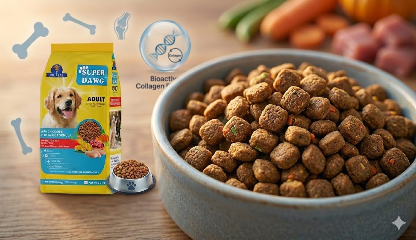 Dr.Pets Dog Dry Food Chicken & Vegetable Formula with High Protein & Nutrients | Complete & Balanced Dog Food Adult for 1 Years Above | Supports Digestion, Immunity & Coat Health (1 KG)