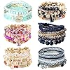 SAILIMUE 6 Sets Bohemian Stackable Bead Bracelets for Women Men Stretch Multilayered Bangles Bracelet Set Boho Multicolor Jewelry