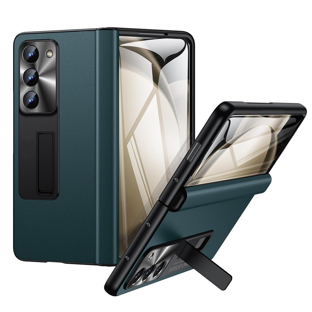 para Samsung Galaxy Z Fold 5 Funda de Cuero con bisagra de Cuerpo Completo Protección Funda para teléfono Protector de Pantalla para Z Fold 4 Funda, Verde, para Samsung Galaxy Z Fold 5