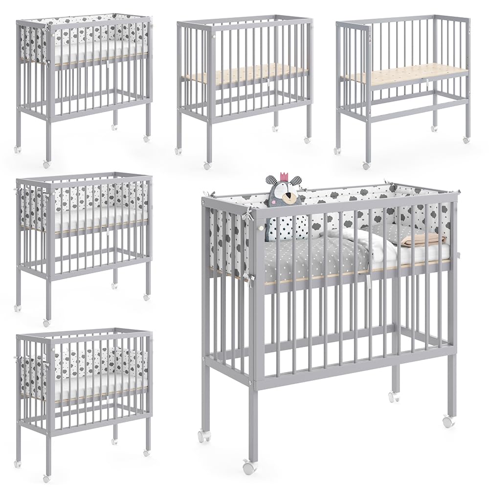 VitaliSpa Cuna Adicional Sophie, Gris, 94 x 42.5 cm | 2 barandillas laterales, ajustable en altura con ruedas y sistema de fijación a la cama de los padres