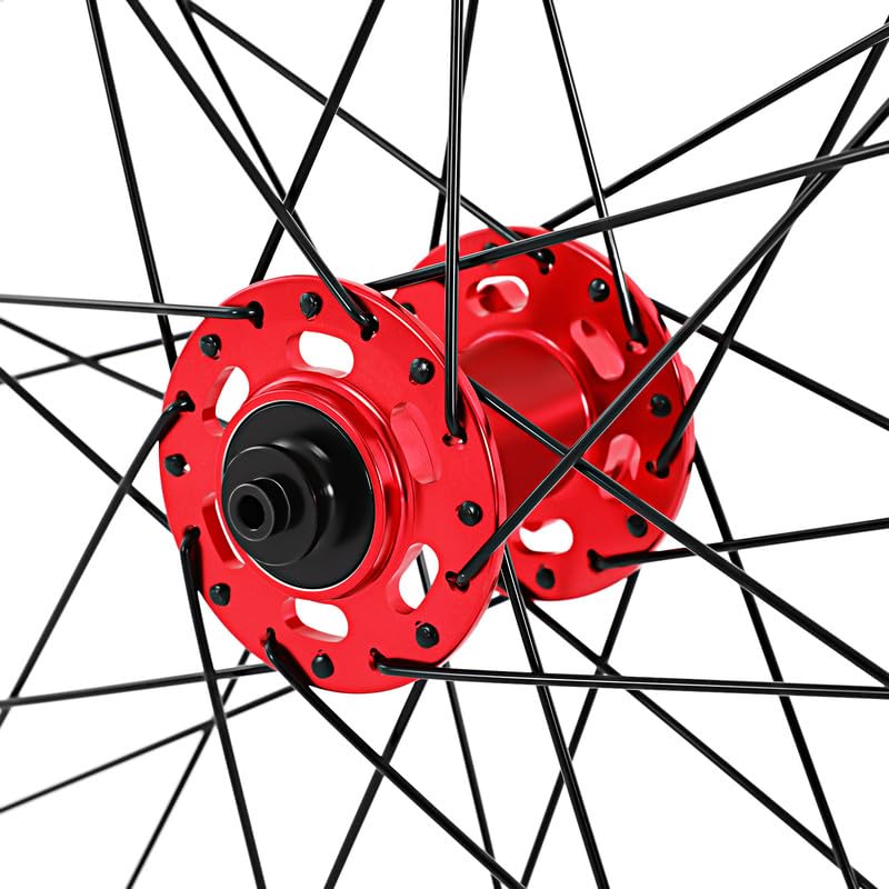 29 pollici MTB ruota anteriore e posteriore per freno a disco, sgancio rapido 100/135 mm, cerchione in alluminio nero con mozzo rosso, cassetta compatibile 7-12 volte