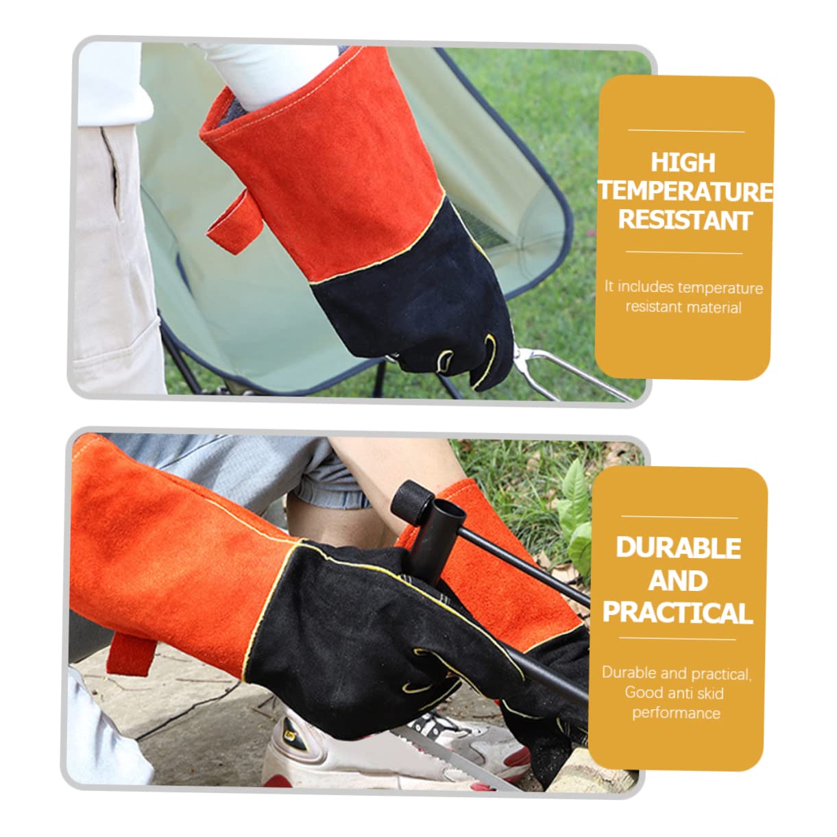 Guantes para Asar Resistentes al Calor, Guantes de Horno Resistentes al Desgaste, para Barbacoa al Aire Libre y Cocina, Diseño de Cinco Dedos, Antideslizante, Protección Integral