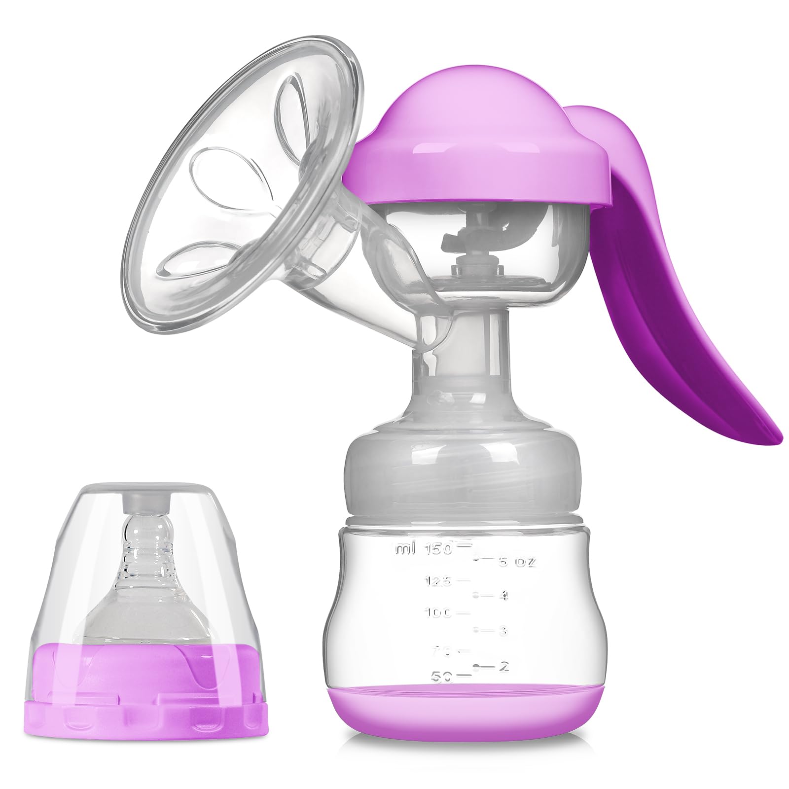 Manual Breast Pump with 150ml Storage Bottle, BPA-Free Silicone Breast Pump, Adjustable Suction, Ergonomic Hand Pump, Portable Milk Catcher for Breastfeeding, Ideal Travel & Feeding Accessory (Pink)