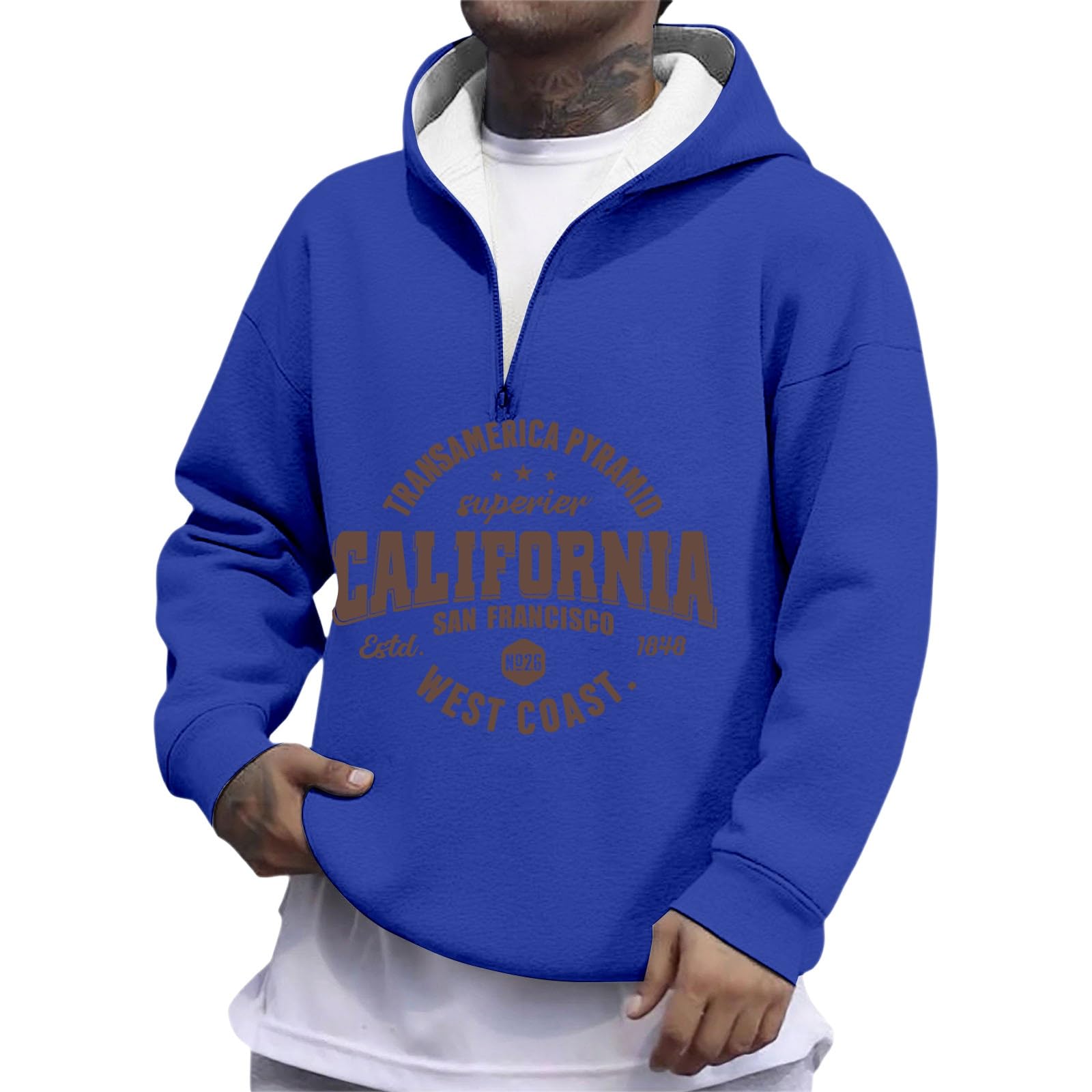 Men Winter Sweatshirt Men Quarter Zip Pullover Hoodie With Letter Print Soft Fleece Inner Full Zip Streetwear For Daily Outdoor Wear Streetwear Oversize Hoodie Black