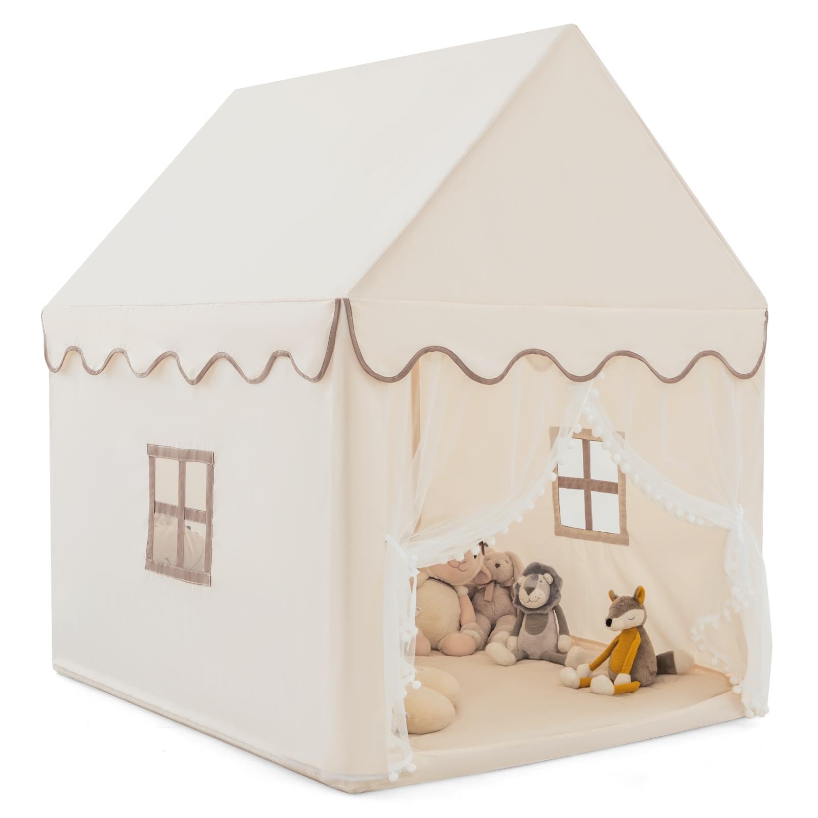 GOPLUS Tente Enfant Intérieur/Extérieur – Château De Jeux 104x122x135 Cm – Tapis Épais – Lumières LED – Pour 3-4 Enfants