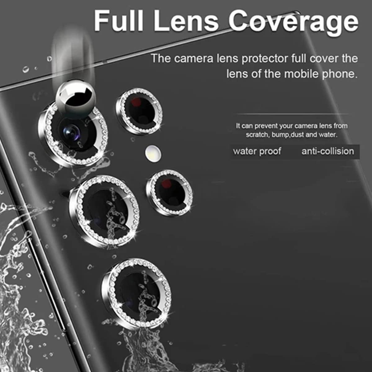 YSJJZRL 9H Anti-Scratch Diamond Glitter Metal Ring Camera Lens Glass Film for Samsung W23/W23 Flip/Z Fold 4 etc (Color,for W23)