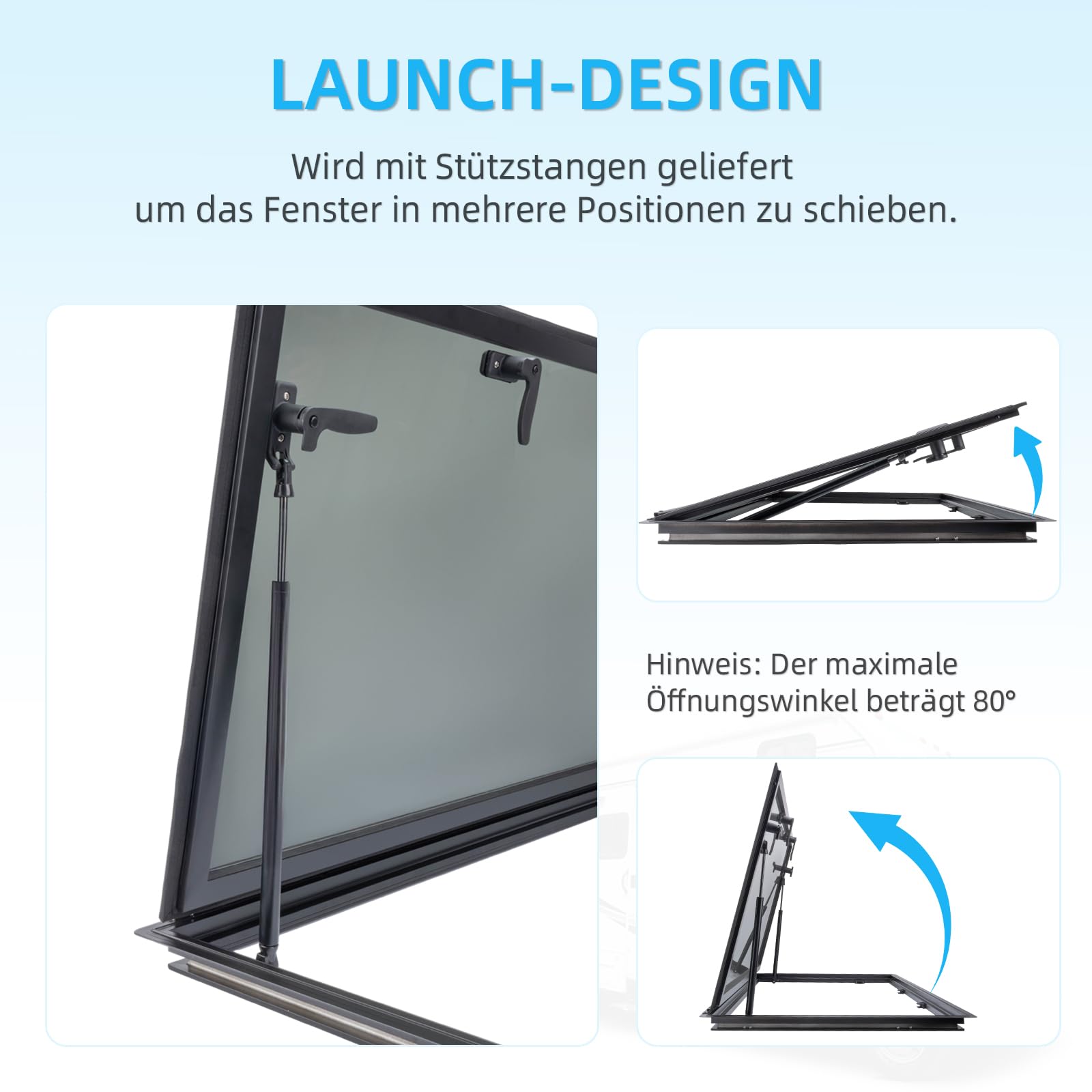 Ausstellfenster Camper 900x500mm, Wohnmobilfenster Seitenfenster mit integriertem Rollo & Fliegengitter, RV Push Fenster für Van, Camper & Wohnwagen Fenster