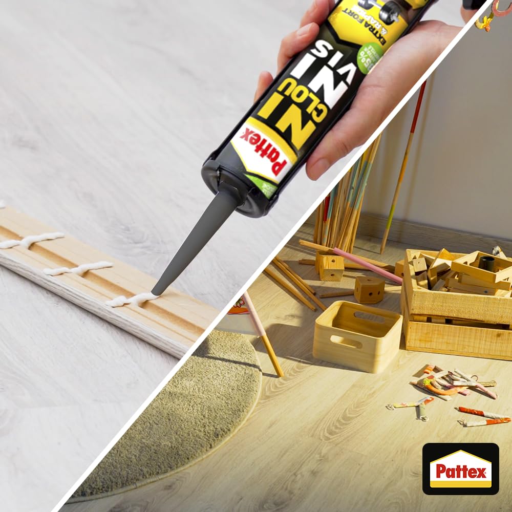 Pattex Ni Clou Ni Vis Extra Fort -12 cartouches de 380 g – Colle de fixation à maintien immédiat – Colle rapide pour usage intérieur surpuissante