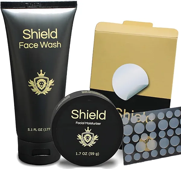 Acne System for Men and Boys, Face Wash, Moisturizer, Pimple Patches, Shield Men's Skin Care Set (2 Months)