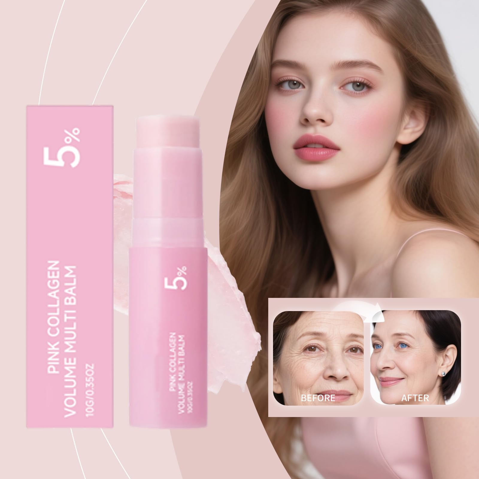 Pink Collagen Volume Multi Balm, rewitalizujący i ujędrniający balsam pod oczy, nawilżający krem przeciw starzeniu się, All-in-One, nawilżający balsam do ust i pielęgnacja twarzy (1 szt.)