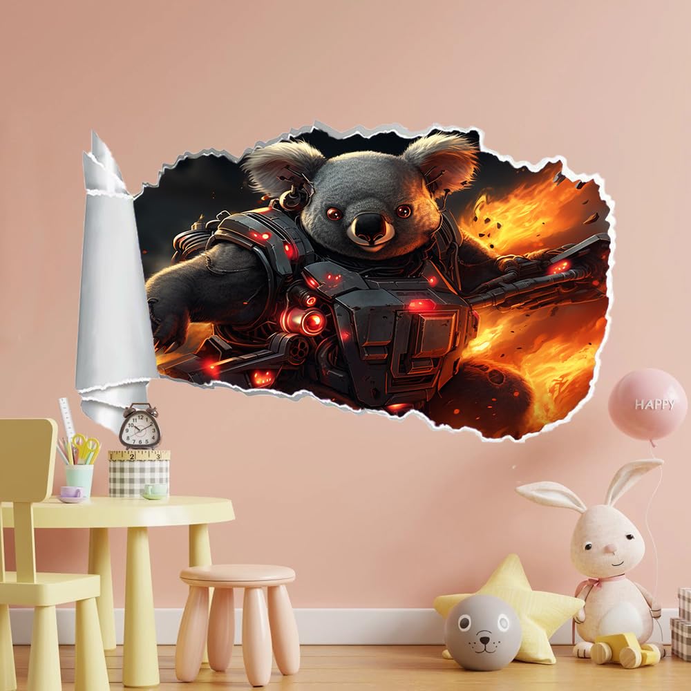 Adesivi Murali 3D Fracassato Animali Koala Decorazione domestica smontabile del tatuaggio della parete Fiamma Decalcomanie impermeabili for Baby Room Wall Decor