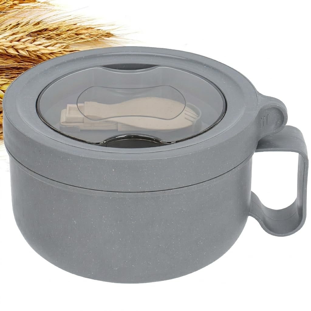 28 oz Soup Bowl with Handles, Microwave Ramen Bowl with Lid for Soup and Instant Noodles,Oatmeal, Gumbo, Salad,BPA Free (Rock Grey)