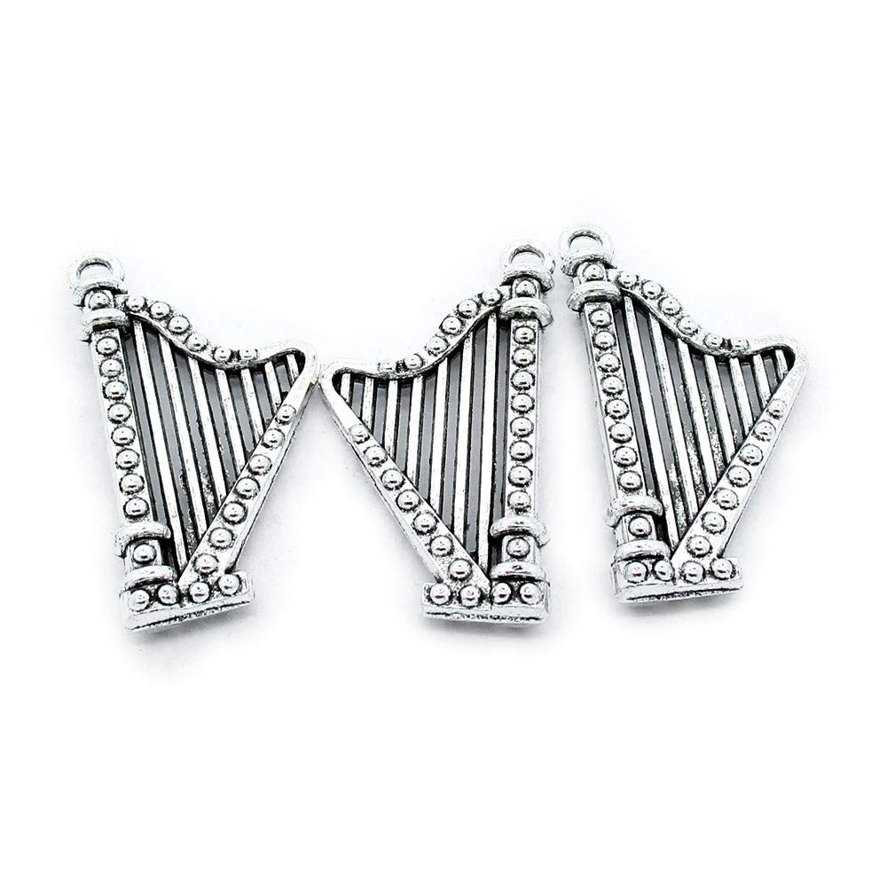 50 Pieces Antique Silver Tone Jewellery Charms Craft Art Making Crafting Beading Supplies U1YZ2O Irish Harp