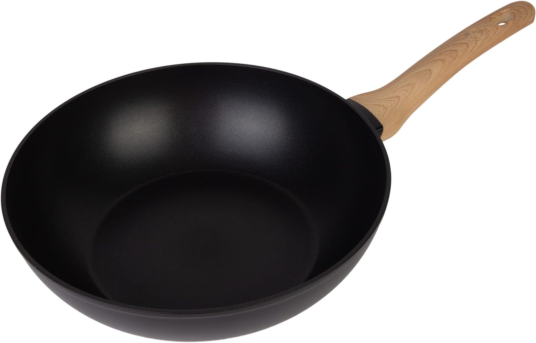 MasterChef Wok Non Stick Stir Fry Pan 28cm for Induction Hob, Gas, Halogen & Ceramic Stoves with Scratch Resistant & Nonstick Coating, Dishwasher Safe, Aluminium, Woodlook,Black