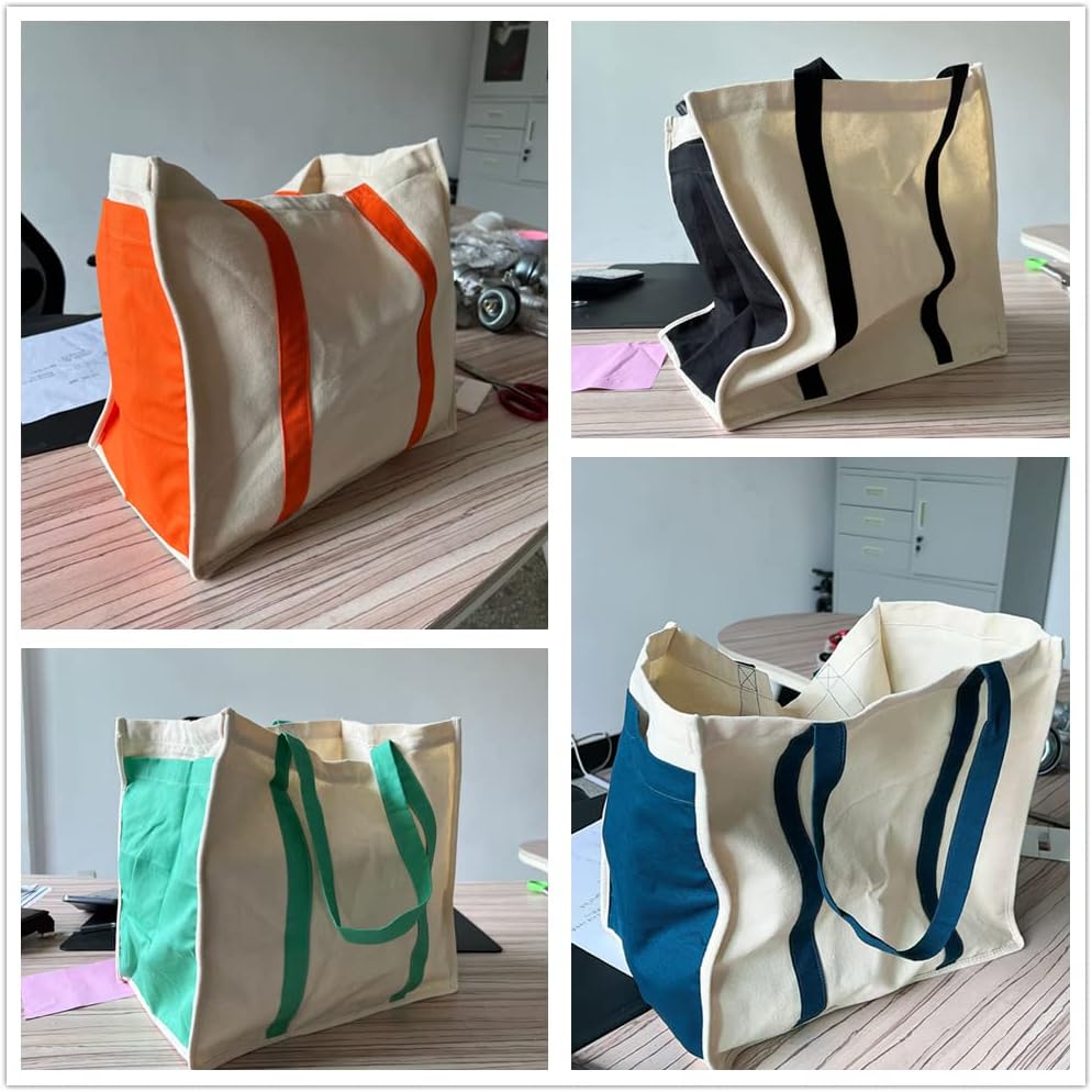 Anleo Heavy Duty Reusable Cotton Canvas Grocery Tote Bags with Side Pockets, Large Utility Bag for Shopping, Beach, Picnic - Image 6