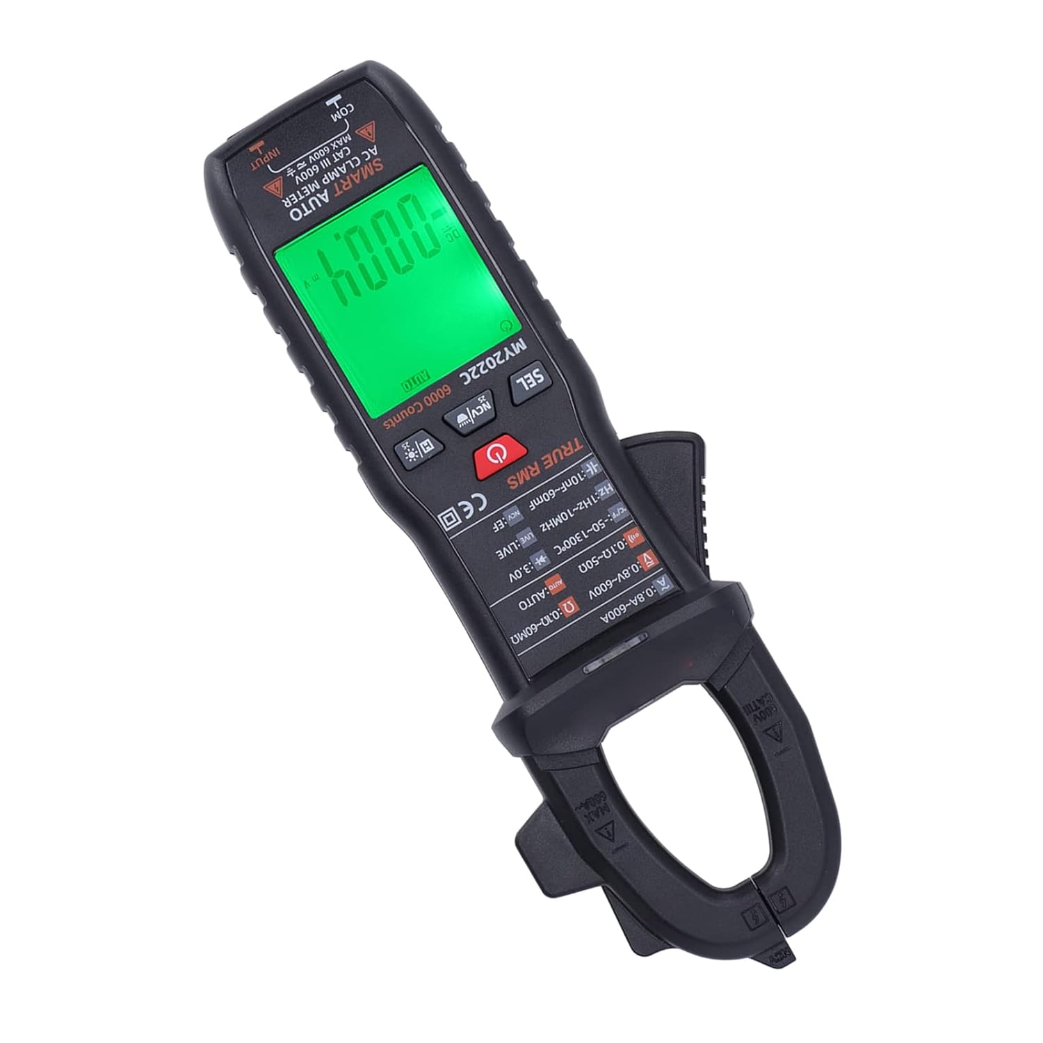 Digital Clamp Meter Multimeter AC DC Current Voltage Tester Measurement Ammeter MY2022C with Flashlight and Storage Bag, for Electrical Parameter Detection