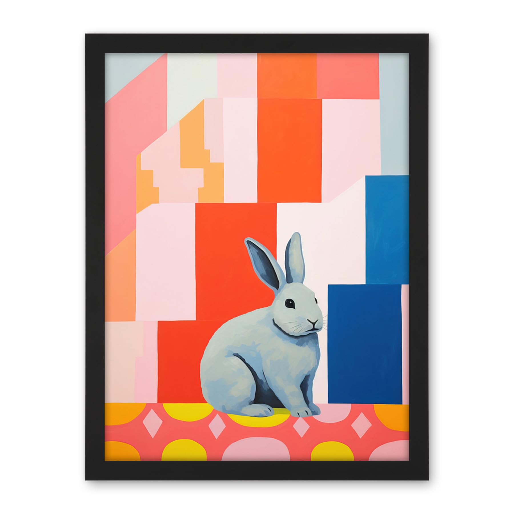 Artery8 Fat White Rabbit Bold Pop Art Colourful Conceptual Modern Artwork Framed Wall Art Print 18X24 Inch