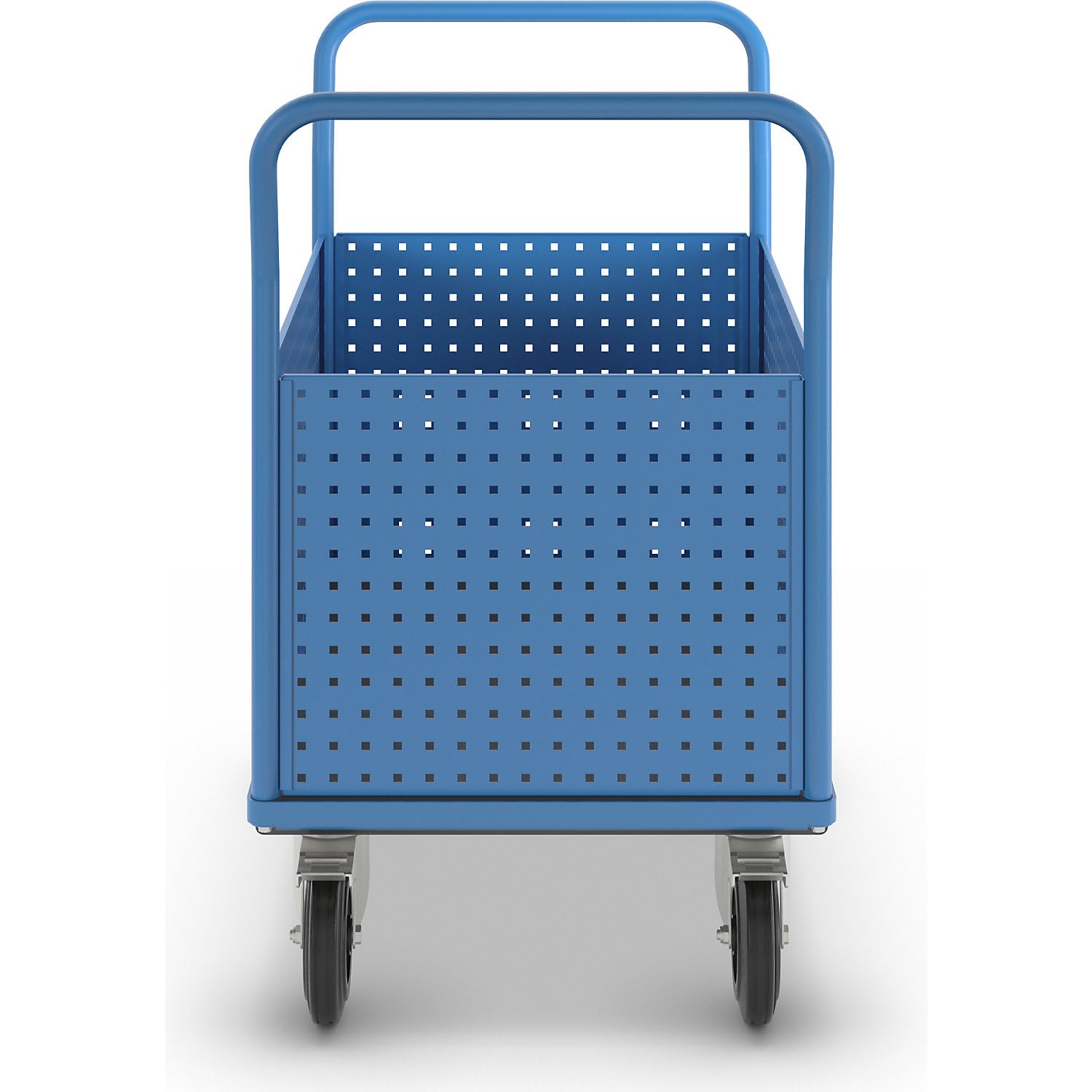 eurokraft pro | Plattformwagen | Mit 4 hohen Lochblechwänden, LxB 1050 x 700 mm, Vollgummi