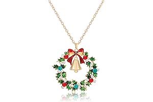 Christmas Necklaces For Women Glitzy Rhinestone Xmas Wreath Bell Pendant Necklace Holiday Jewelry Gift