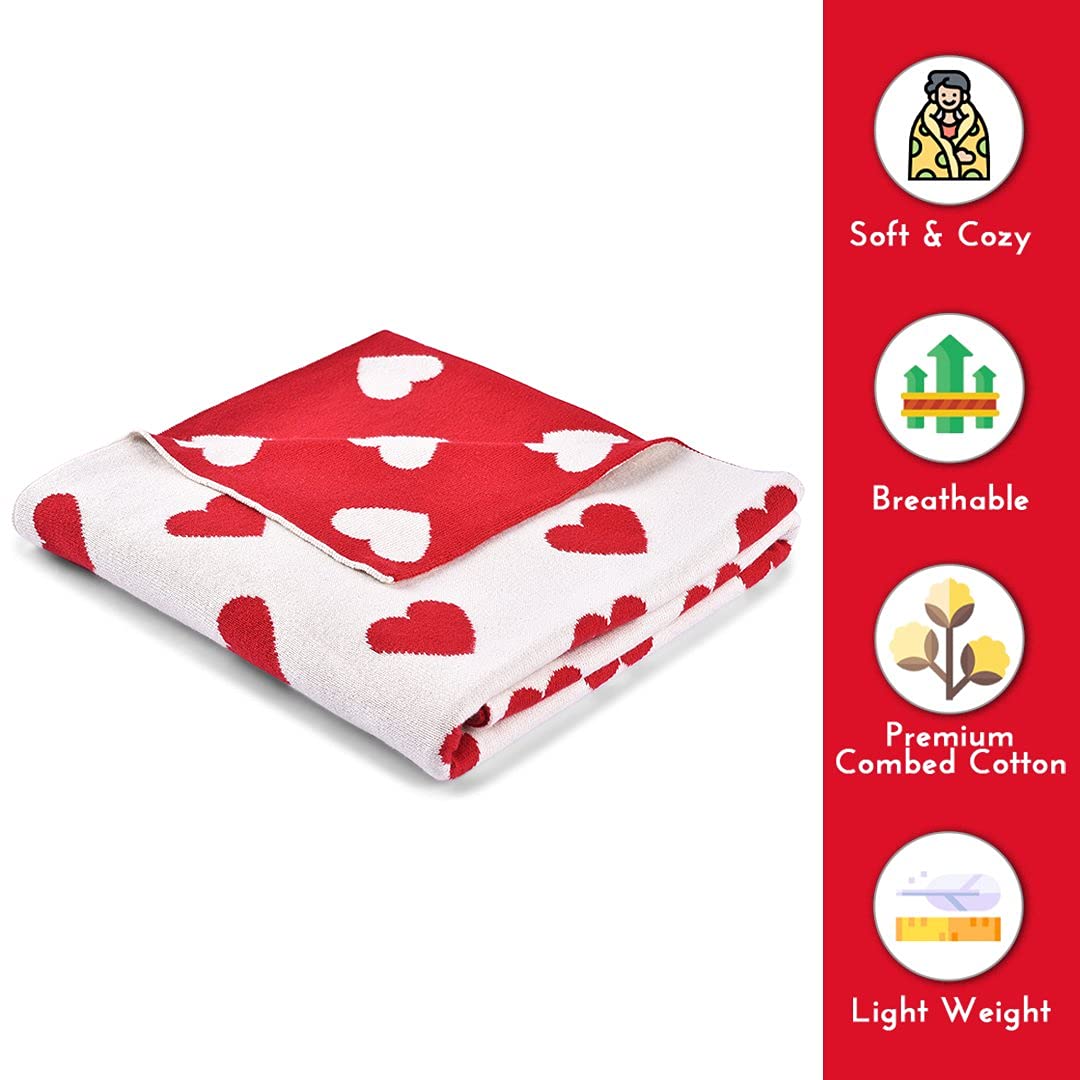Vkaire Red Heart Lightweight Single Bed Soft Comfortable Latest Warn Winter Baby Blanket (White-Red)