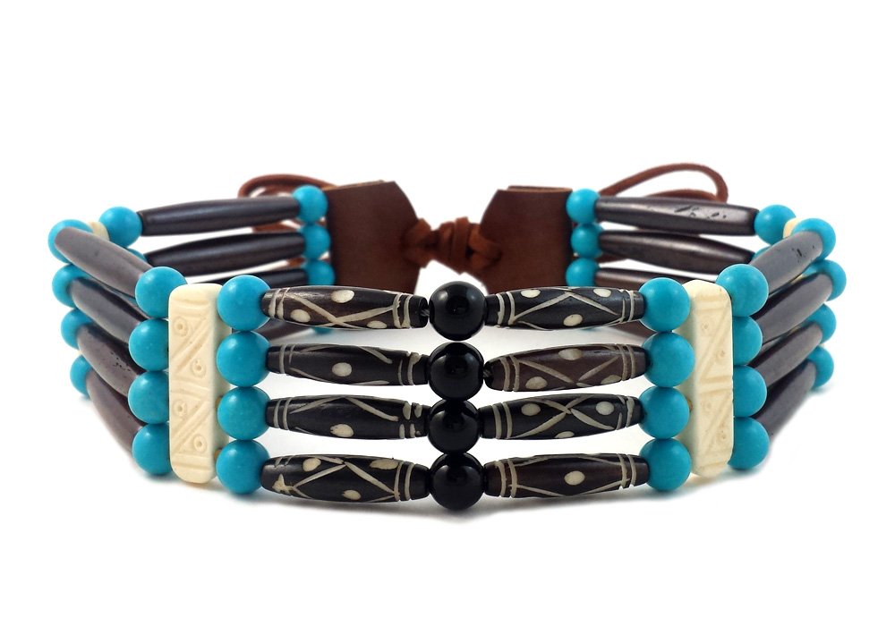 Handmade Traditional 4 Row Buffalo Bone Hairpipe Tribal Choker Necklace