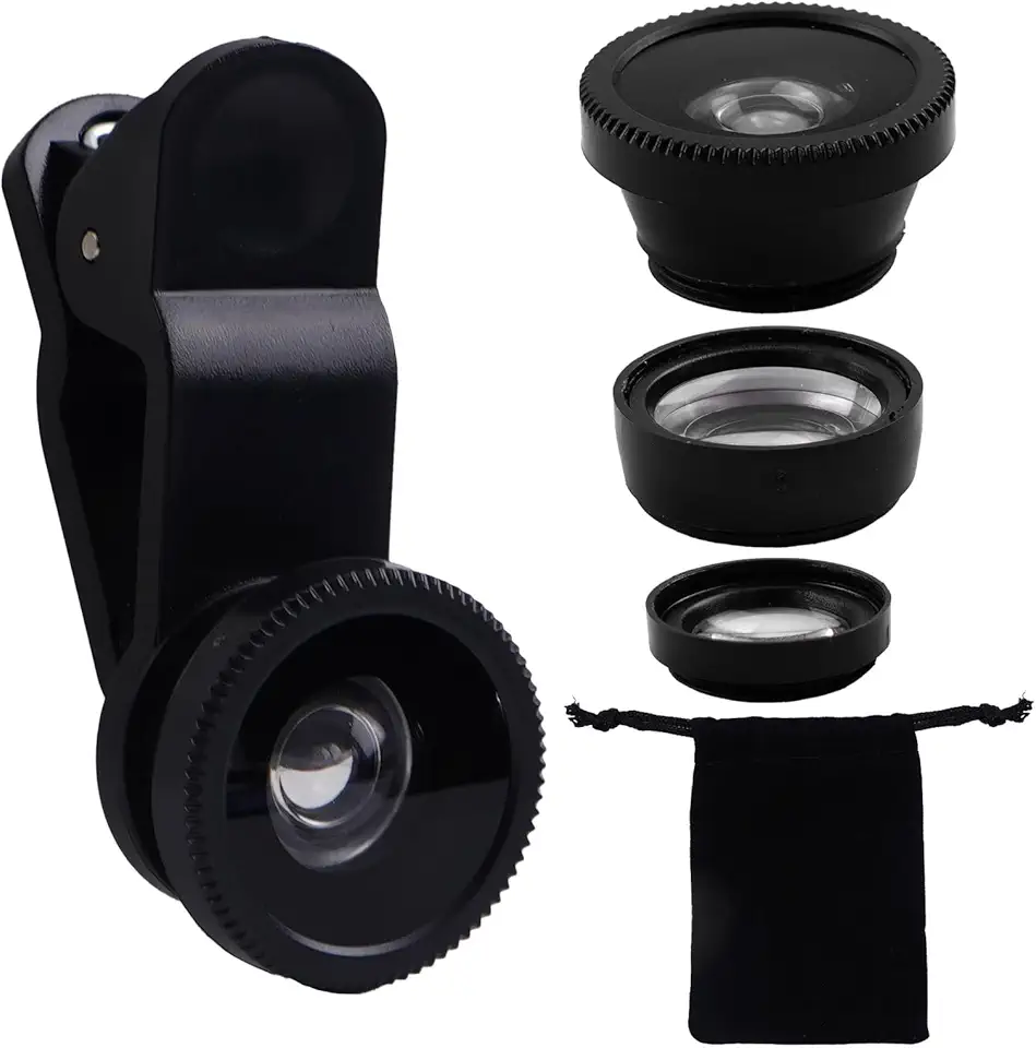 Kit de lente de telefone 3 em 1, 100 super grande-angular + 15x macro + 180 clipe de lente olho de peixe no celular para iPhone Samsung Android