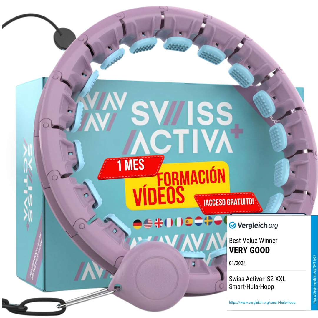 Swiss Activa+ Smart Hula Hoop con Contador Que Nunca se Cae - Hula Hoop Inteligente Fitness con Peso y Masaje Circular - Tamaño Ajustable, Ideal para Adultos Niños y Principiantes