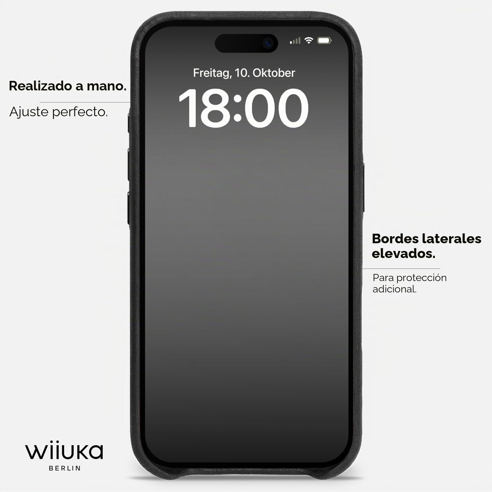 WIIUKA Funda para iPhone 17, cuero de Alemania, funda de cuero extra delgada, funda premium para teléfono móvil, estuche, Qi, skiin More, Vintage Negro