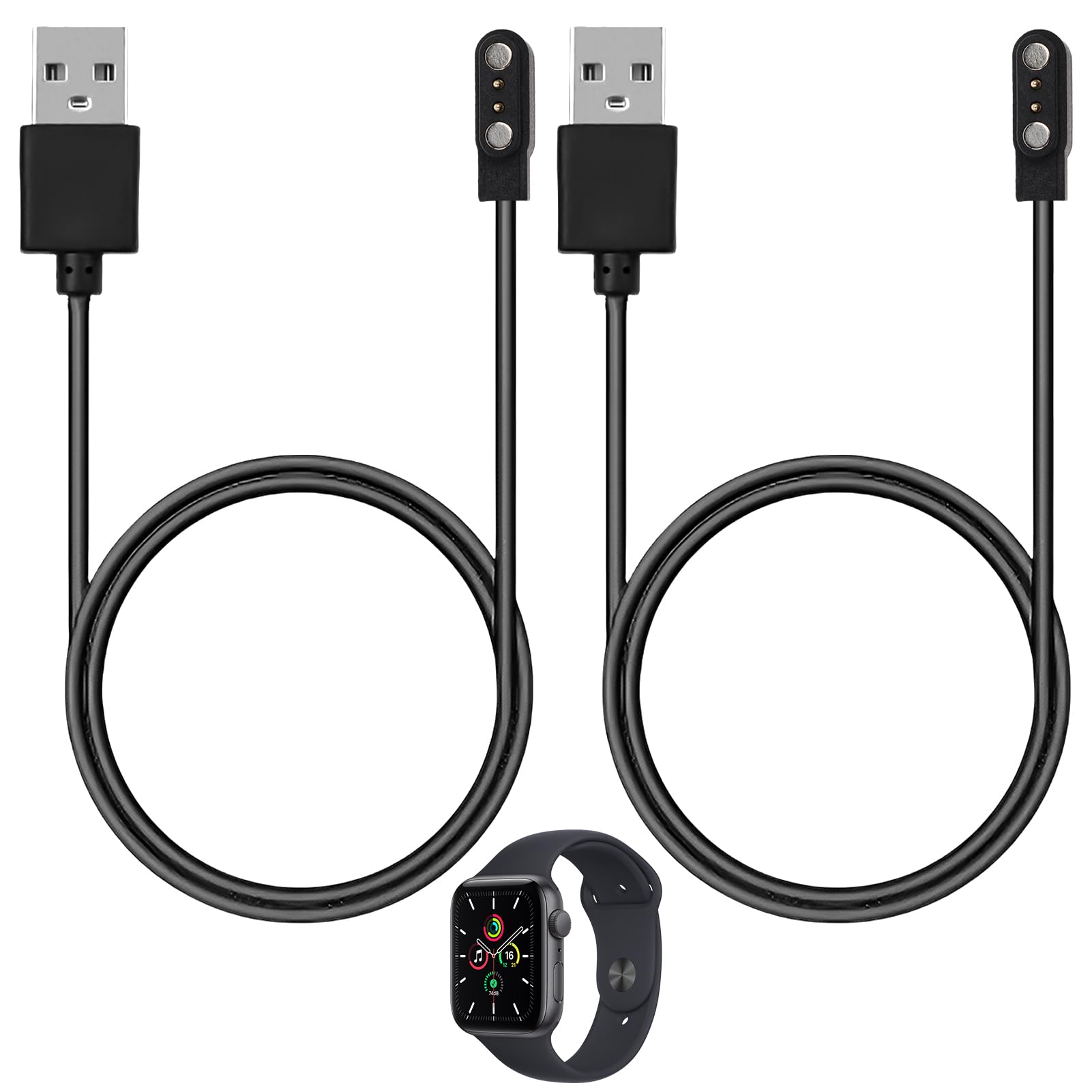 Swiftctrl 2 Stück Ladekabel Smartwatch Magnetisch 2 Polig Universal 60 cm, USB Ladegerät mit 2,54-2,84 mm Magnetstecker, Ideal für Reisen, Büro und Zuhause, Kompatibel mit Smartwatches