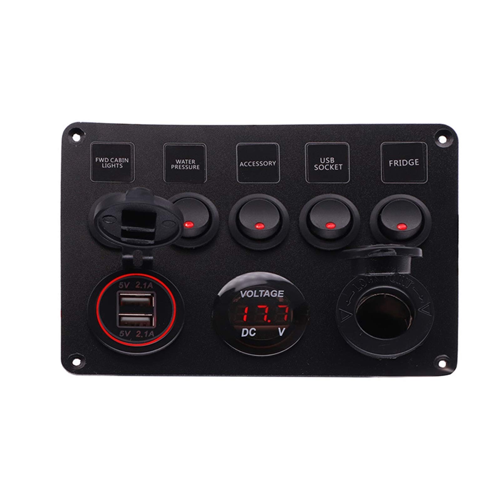 Panel przełączników kołyskowych, do cyfrowego woltomierza, podwójnego portu USB, gniazda 12 V, wodoodpornego, akcesoria samochodowe, morskie, okrętowe