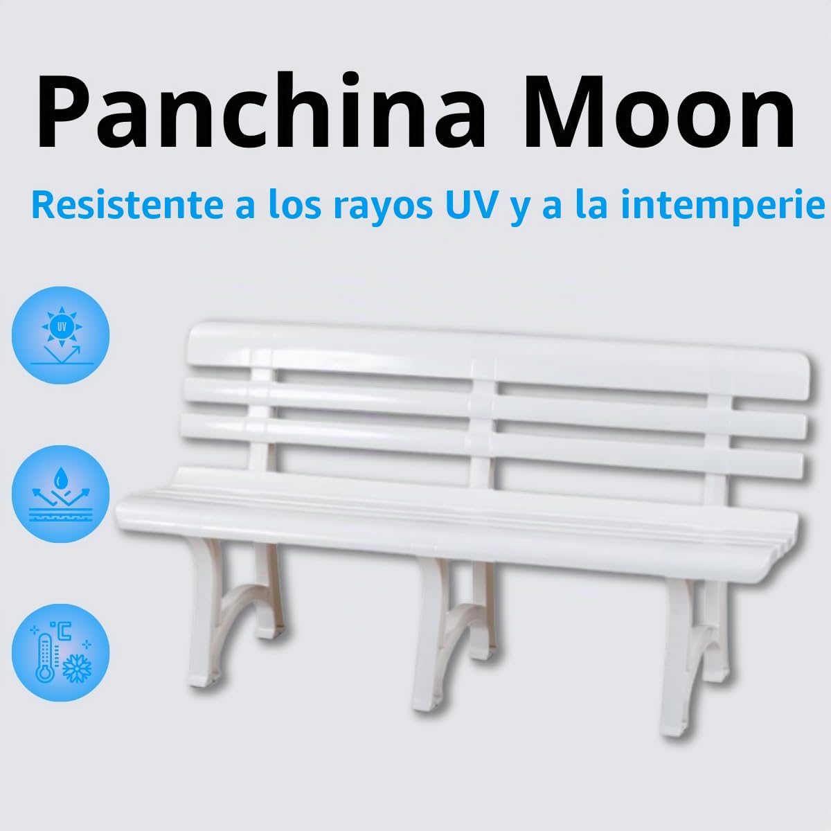 Tomaino - Banco de jardín de plástico resistente de 4 plazas para exteriores, para balcón, terraza, color blanco