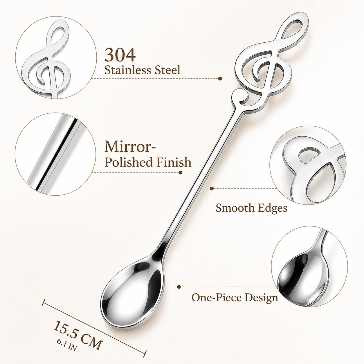 MIVIDE 16 Pezzi Cucchiaini da Caffè Note Musicali, Cucchiai da Dessert in Acciaio Inox, Cucchiaini Decorazione per Musicisti, Caffè, Tè, Dessert (Argento)