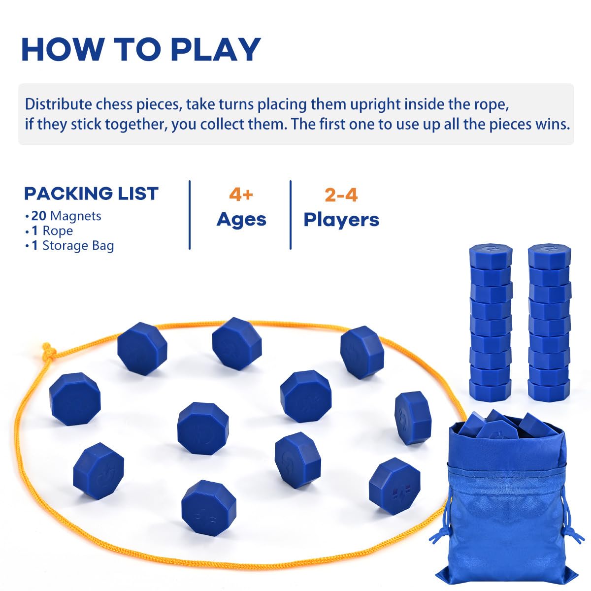Magnetic Chess Game with Full-Size Stones, Magnet Game with String, for Family & Party & Travel & Camping, Puzzle Strategy Games, 2 Player Games for Kids & Adults