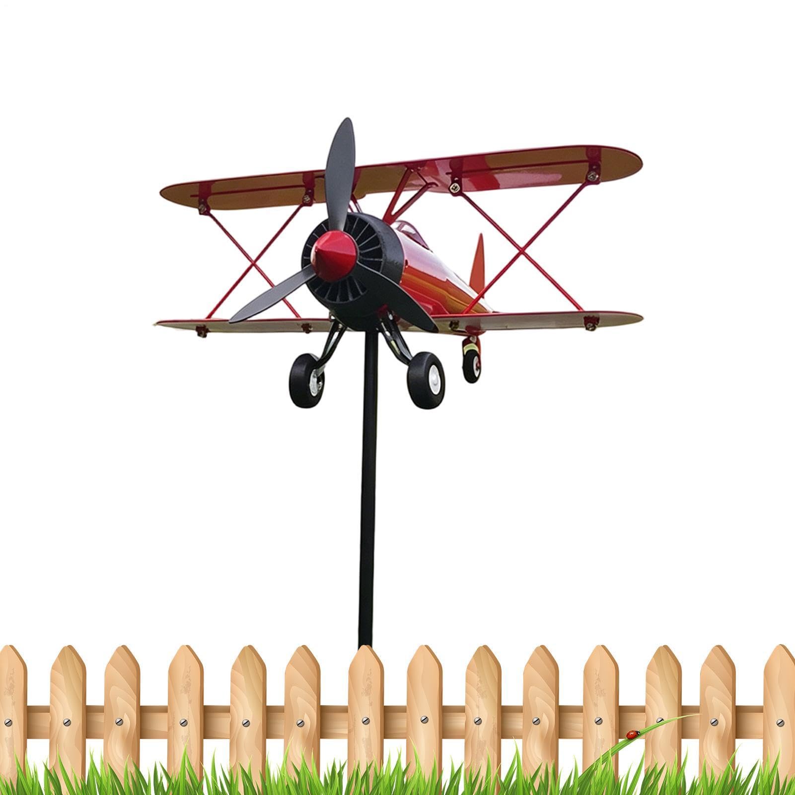 Girouette D'Avion Moulin À Vent | Décoration De Jardin En Métal Avec Moulin À Vent,Spinner Éolien Avion À Hélice - Pour Jardin Arrière Pelouse Patio Terrasse Porche Balcon Ferme Cour Extérieure Paysag