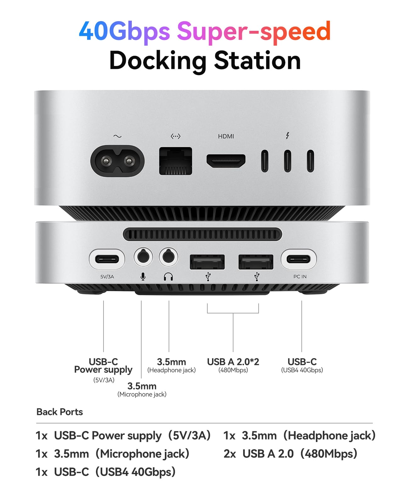 ORICO MiniMate Pro+ Hub Supporto 40Gbps per Mac mini M4/M4 Pro 2025: SSD NVMe 2TB integrato (non rimovibile), Dock USB4 in alluminio, audio 3,5 mm, 2×USB-A, compatibile USB4